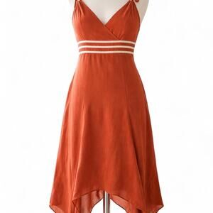 Rust Orange indie Handkerchief Hem Midi Dress